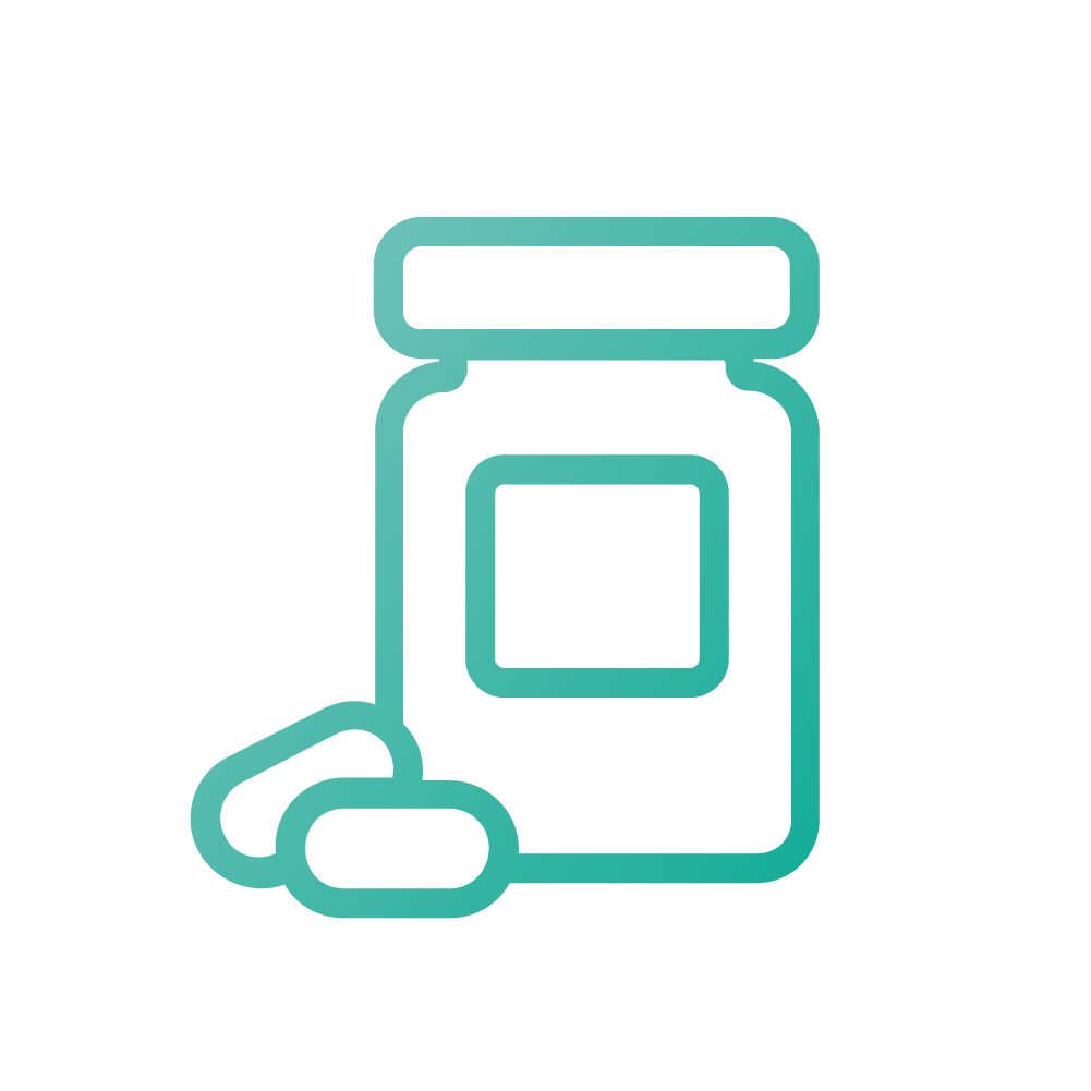Teal icon with medication bottle