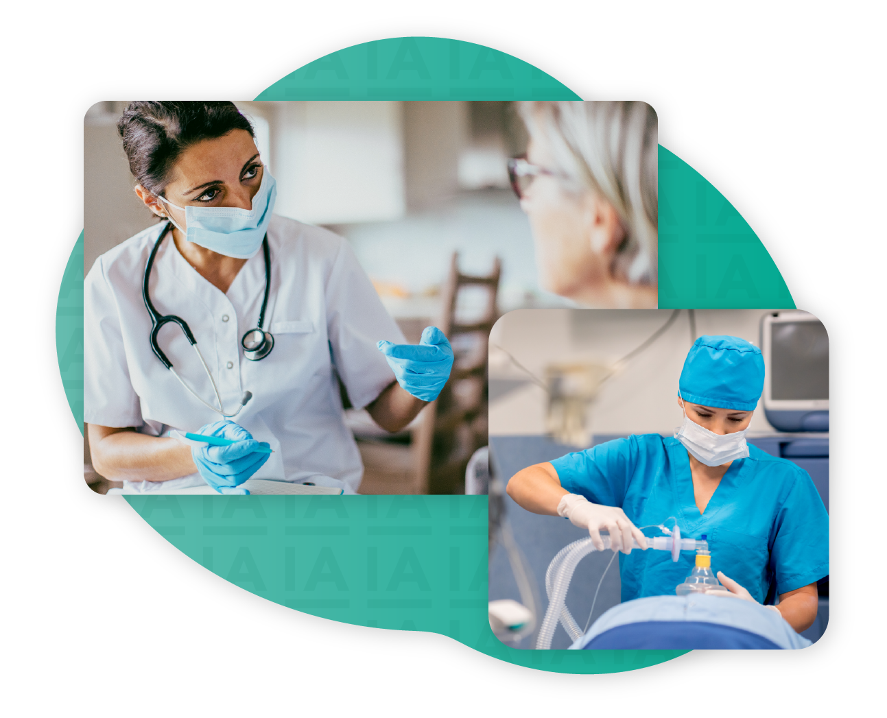 Anesthesiologist working with patient during operation and doctor talking with patient